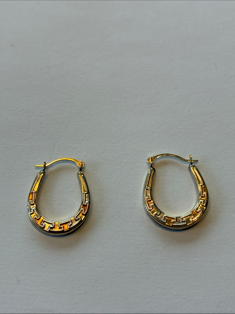 10K Gold ‘Greek Key’ Hoop Earrings -    .44 Grams. 3/4 Inch x 1/2 Inch